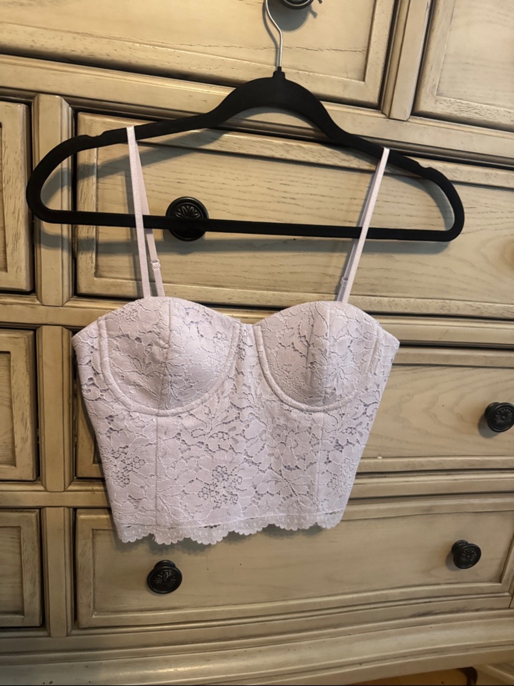 Francesca's Lilac Lace Bustier Crop Top